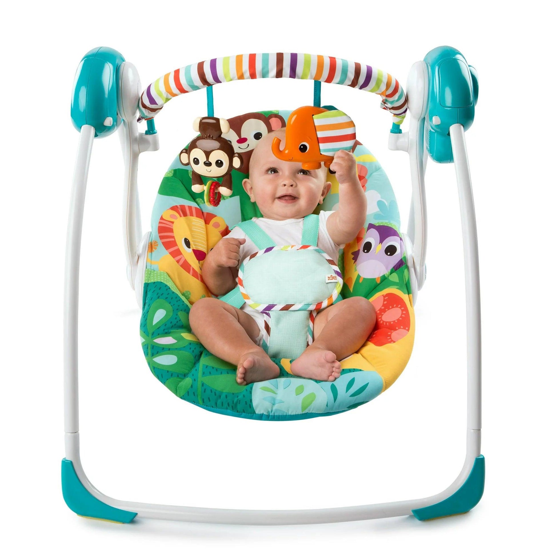 Bright Starts Safari Surprise Portable Swing - Smiling Rainbow Baby Store